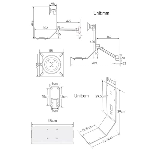Monitor and Keyboard Wall Mount, Monitor Bracket Arm, Standing/sit Workstation, with Keyboard Tray, 17"-32" Computer Screen Mount, Support Horizontal/Vertical Switching - size: 45cm