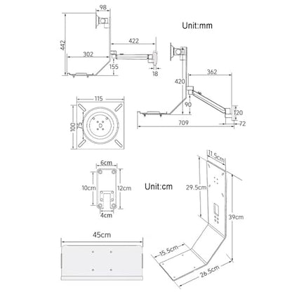 Monitor and Keyboard Wall Mount, Monitor Bracket Arm, Standing/sit Workstation, with Keyboard Tray, 17"-32" Computer Screen Mount, Support Horizontal/Vertical Switching - size: 45cm
