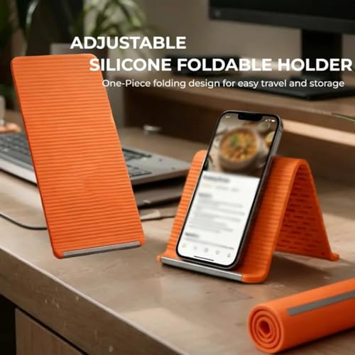 Flexible Silicone Aluminum Phone Stand, Bendable Rollable Foldable Design Wrap Around Mount Holder for Laptop, Desk, Bed and Travel, Creative Shape-Shifting Lazy Bracket (Orange) - color: Orange