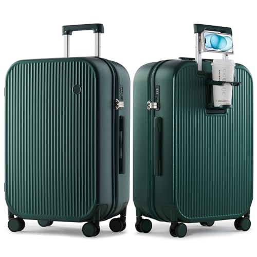 mixi Checked Luggage with Cup Phone Holder Hard Shell Rolling Travel Suitcases with Spinner Wheels,26 Inch Blackish Green - color: Blackish Green, size: 26-inch