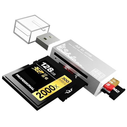 Micro SD Card Reader, 4-in-1 SD Card Reader to USB Adapter, Memory Card Reader for MS Duo/Pro, M2 Card, SDXC, SDHC, MMC, RS-MMC, Micro SDXC, Micro SDHC and TF Card (1Pack Silver) - color: Silver, size: 1Pack