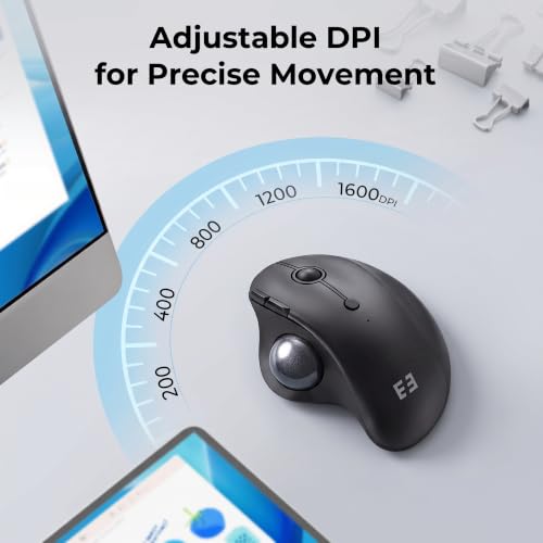 seenda Wireless Trackball Mouse, Ergonomic Bluetooth Rollerball Mouse,Black | USB-C rechargeable, 3-device Bluetooth+2.4G USB, thumb control, 5-level DPI and space-saving comfort for laptop, PC and Mac. - color: Black