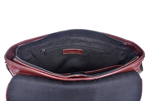 16" Crossbody Bag Leather Laptop Messenger Bag For Men with trolley sleeve for school office (Dark Brown) - color: Dark Brown