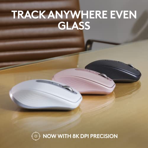 Logitech MX Anywhere 3S Compact Wireless Mouse, Fast Scrolling, 8K DPI Any-Surface Tracking, Quiet Clicks, Programmable Buttons, USB C, Bluetooth, Windows PC, Linux, Chrome, Mac - Pale Grey - color: Pale Grey, style: USB-C Charge