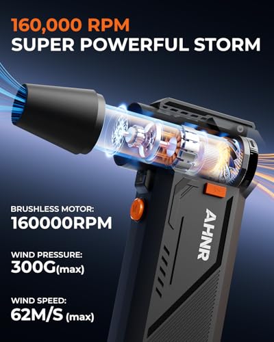 AHNR Compressed Air Duster, 160,000RPM Electric Air Duster Blower for PC | 3-Gear Adjustable Mini Air Duster Rechargeable with Brushless Motor, Dust Blower for Computer, Keyboard, Home, Outdoor & Car