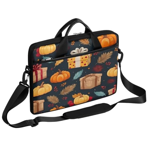 Laptop Shoulder Bag for Women Men, Waterproof Computer Case Messenger Bag Briefcase for Business Office Travel - color: Pumpkins Fall Leaf