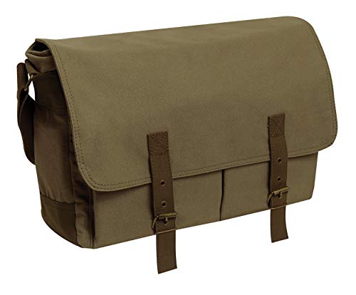 Rothco Deluxe Vintage Canvas Messenger Bag, Unisec Olive Drab Shoulder Bag, 15.5" X 11" X 5"