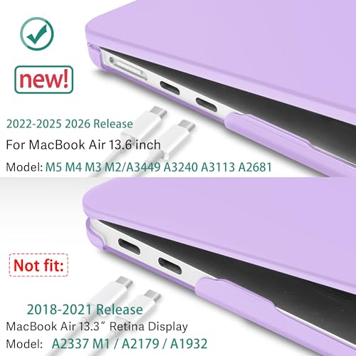 May Chen Case for MacBook Air 13/13.6-inch (M5/M4/M3/M2, 2022-2026 Models A3449 A3240 A3113 A2681), Lightweight | Closes Seamlessly | Ideal for Work Hard Shell Case, Matte Purple - color: Matte Purple
