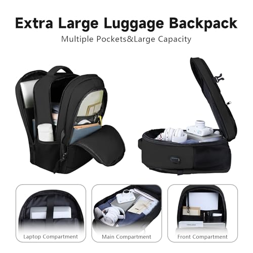 Lapsouno 17 Inch Laptop Backpack, Carry On Travel Backpack, Durable Extra Large TSA Business Backpack with USB Port, Water Resistant Anti Theft Gift for Men Women, Black