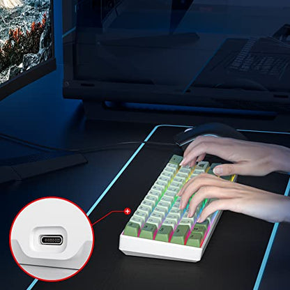 60% Mechanical Keyboard - Compact Gaming Keyboard with RGB Backlit, 61 Green Switch Keys, USB Wired for Windows Mac Laptop PC - color: 61 Matcha/Red Switch