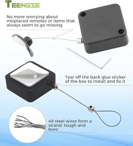 2 Pcs 6.5Ft Retractable Steel Cable Tether Lock, Anti-Theft and Anti-Loss Remote Control Wire Rope Safety Lock for TV Remotes, Game Controllers and Tablets, Perfect for Showrooms