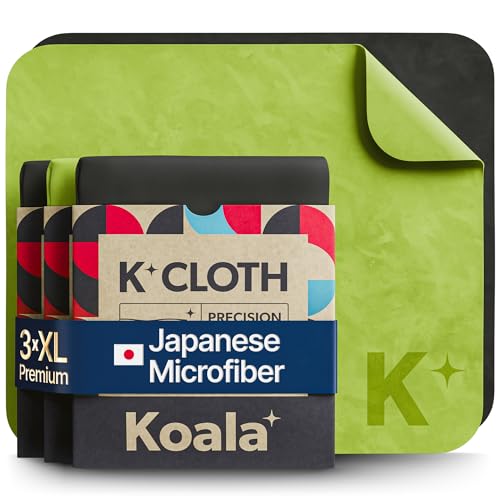 Koala Lens Cleaning Cloth | Japanese Microfiber | Black & Green (Pack of 3) | Glasses Cleaning Cloths | Eyeglass Lens Cleaner | Eyeglasses, Camera, VR/AR Headset, and Screen Cleaner | Washable & Reusable - color: Black / Green, size: 3 Pack (XL)
