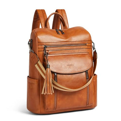 Laptop Backpack for Women 15.6 inch,Travel Leather Backpack Purse Nurse Teacher Carry on Backpack Computer Bag,Professional Water-Resistant College Business Work Casual Daypack,Brown - color: Brown02