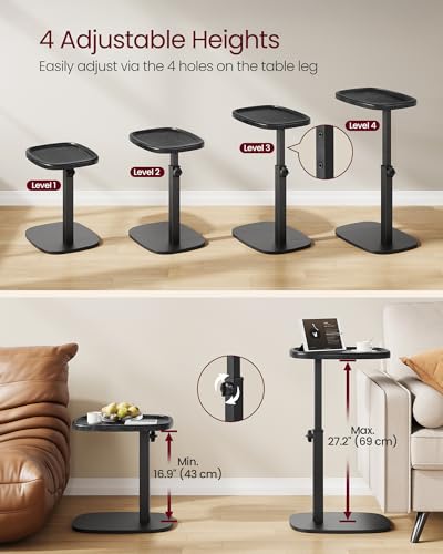 VASAGLE C Side Table Adjustable Height, Couch Sofa Table, End Table, TV Tray for Small Spaces, 11.8 x 15.7 x 27.2 Inches, for Living Room, Bedroom, Ink Black ULET363B101 - color: Ink Black