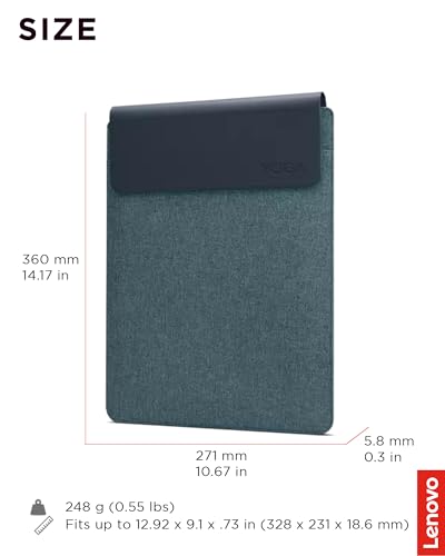Lenovo Slim Laptop Sleeve 14 Inch Notebook/Tablet - Compatible with MacBook Air/Pro - Eco-Friendly Lightweight Case with Accessory Pocket & Magnetic Closure - Teal - color: Tidal Teal, size: 14.5-inch