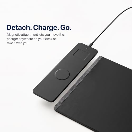 Wireless Charging Desk Mat, Detachable MagSafe & Qi Mouse Pad with Hidden Storage Pocket, 4-in-1 Charges iPhone, Android, AirPods & Wireless Earbuds, Vegan Leather, XL 30.7"x14.6" (Grey) - color: Gray