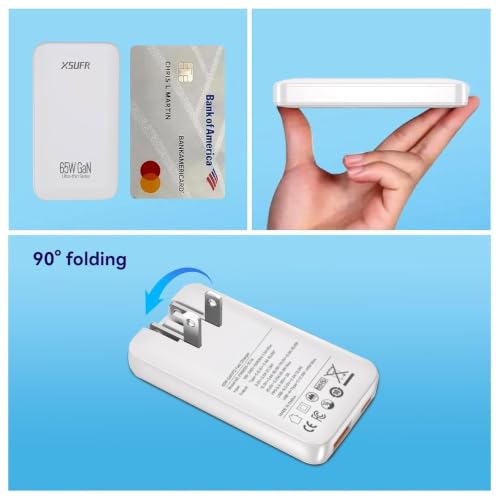 65W Flat USB C Wall Charger,2 Port Ultra-Slim USB C GaN Charger with Foldable Plug for MacBook, iPhone 16/15/14/13/12/11/Pro Max/XS/XR,Galaxy S24/S23/Note20,Includes 2.28ft Fast Charging Cable,White - color: White-Cable