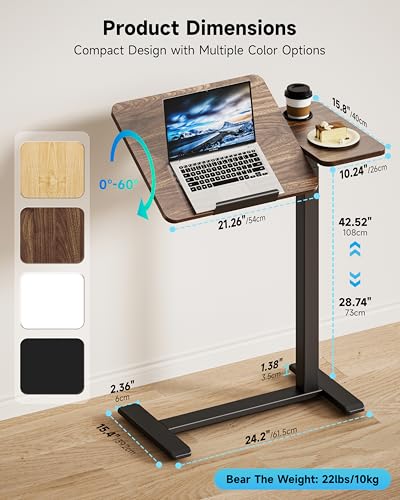 BZIUM Overbed Bedside Table with Hidden Wheels, Adjustable Medical Tilt Top Hospital Bed Table Over The Bed, Rolling Desk Mobile Standing Desk (31.5x15.8, Walnut) - color: Walnut, size: 31.5x15.8 Inch