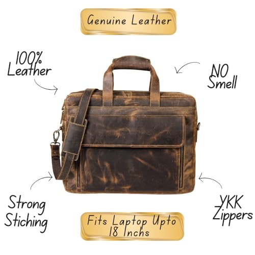 Leather Messenger Bag for Men - 17" Laptop Briefcase - Mens Vintage Business Crossbody Computer Bags | Fits Upto 18" Inch Laptop