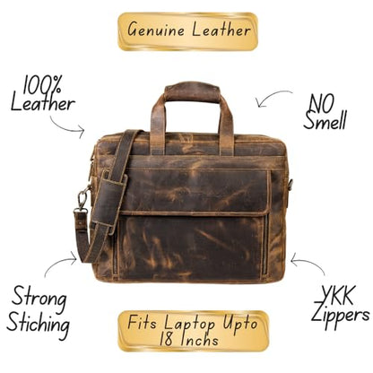 Leather Messenger Bag for Men - 17" Laptop Briefcase - Mens Vintage Business Crossbody Computer Bags | Fits Upto 18" Inch Laptop