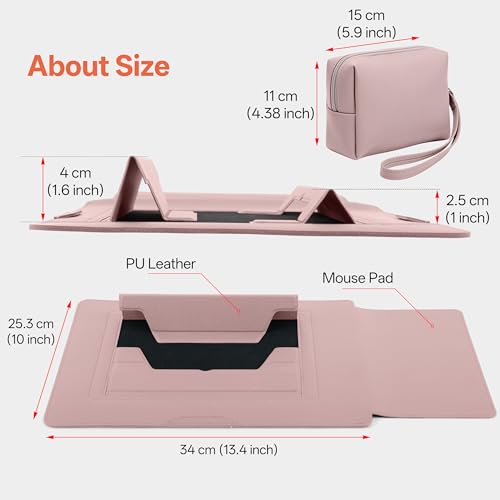 13-14 Inch Protective Laptop Sleeve Case with Stand, for MacBook Pro 14'' M5~M1, Pro/Max(2026-2021), MacBook Air 13.6'' M5-M2, (2026-2022), iPad Air/Pro Surface, PU Leather Laptop Case (13"-14" Pink) - color: Pink, size: 13-14 Inch