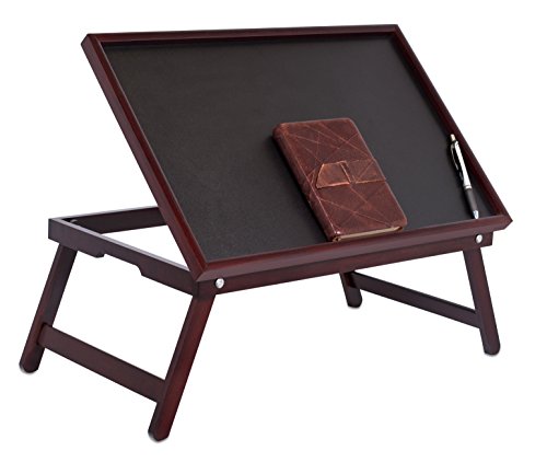 BIRDROCK HOME Bamboo Lap Tray with Black Top - Adjustable Laptop Desk - Foldable Breakfast Serving Tray - Work from Bed or Couch - Portable Laptop Stand w/Tilt Positions - Durable and Stylish Lapdesk