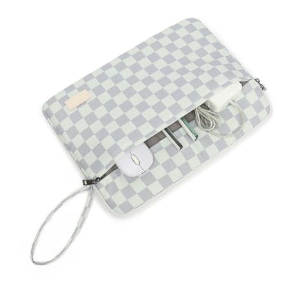 Laptop Sleeve with Pocket (Light Green Grid, 12.5 inch-13.5 inch) - color: Light Green Grid With Strap, size: 12.5 inch-13.5 inch
