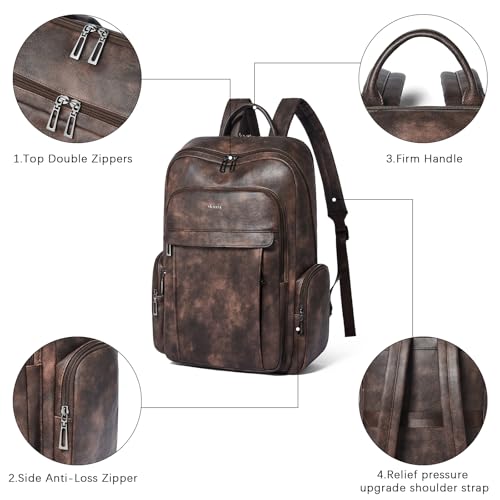17 inch Laptop Backpack for Women, Leather Computer Backpack Purse - color: Coffee