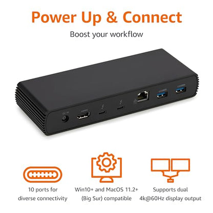 Amazon Basics Thunderbolt 4 Pro Docking Station, Dual 4K Monitor Support, 8K Display, 2xTBT4, 1xHDMI2.1, 3xUSB A 3.1, RJ45 Ethernet, Black, 7.86 x 2.95 x 1.23 inches - size: 7.86 x 2.95 x 1.23 inches