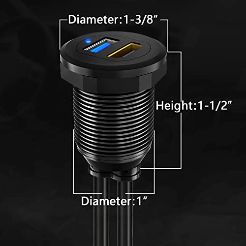 USB 3.0 HDMI Car Mount Flush USB Port Cable, Alloy Shell HDMI USB3.0 Dash Panel Extension Cable with LED Indicator for Car Boat Motorcycle -3ft - style: USB3.0 & HDMI 3ft