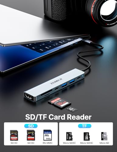 USB C Hub,7 in 1 USB C to HDMI Splitter,4K@60HZ Display for Office,Home | 2×USB-A 3.1 5Gbps Data Ports,PD 100W Charging, SD Card Reader for PC, Laptop, MacBook, Desktop and More