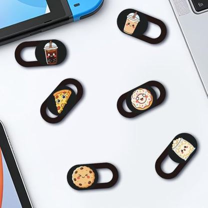 6Pcs 6 Styles Food Theme Camera Cover Slide Sticker 0.04 Inch Privacy Guard Accessories, Computer Camera Cover Cute Protector Blocker for Desktop Loptop Tablet Notebook Mini PC Office Use - color: Food
