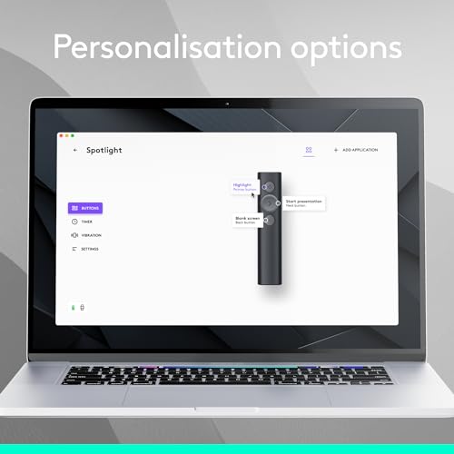 Logitech Spotlight Presentation Remote Universal Wireless - Black | Universal wireless clicker, laser pointer, advanced digital highlighting, 30 m range, quick charging - color: Black
