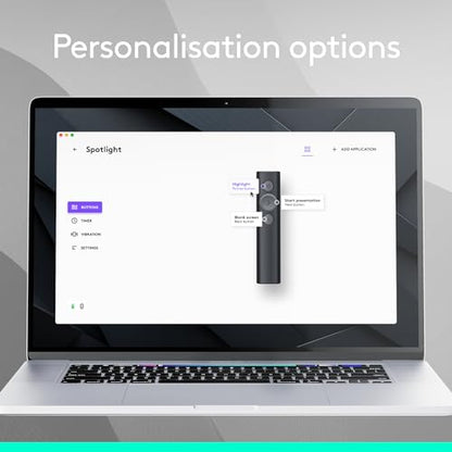 Logitech Spotlight Presentation Remote Universal Wireless - Black | Universal wireless clicker, laser pointer, advanced digital highlighting, 30 m range, quick charging - color: Black