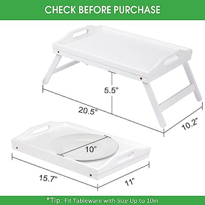 Breakfast Tray Folding Legs with Handles Kids Bed Tray Table for Sofa Eating,Drawing,Platters Bamboo Serving Lap Desk Snack Tray - color: White