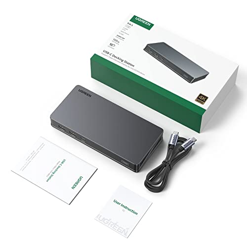 UGREEN USB C DisplayLink Docking Station, Dual 4K@60Hz, Driver Required | 9-in-1 Dual Monitor Dock for MacBook and Windows with 2xHDMI, 2xDP, 10Gbps USB-C and USB-A, 100W PD, Gigabit Ethernet