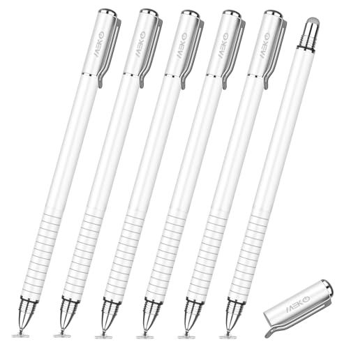 MEKO Stylus Pen for Touchscreen, 2-in-1 Universal Stylus 6Pcs | MEKO 1st Gen Stylus, Fiber & Disc Tips, High Precision, Work for iPad iPhone Android Tablets All Touch Screens-White - color: White