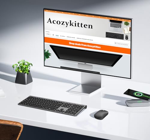 Full Size Slim Computer Keyboard and Mouse Wireless with 2.4Ghz Dongle | Silent Flat Keyboard and Optical Mouse, Sleek Design, Quiet Click, Invisible Light Design, for Laptop PC Desktop Windows Mac - color: KM480-Gray&Black