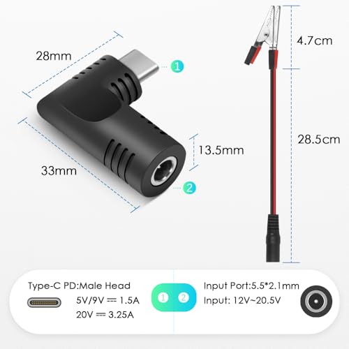 SHNITPWR 72W universal Power Supply Adjustable DC 3.5V ~ 24V 3A AC/DC Adapter with USB C Charger PD 65W Upgraded 100V-240V AC to DC Converter Variable Power Adapter,14 Tips,Alligator Clips Power Cable - color: Pro