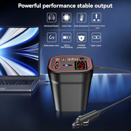 200W Power Inverter, 12V/24V DC to 110V AC Car Plug Adapter Outlet Converter with [18W USB-C]/car Charger for Laptop