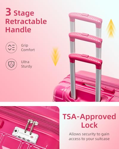 LARVENDER Carry on Luggage Sets 3 Piece, 20 Inch Suitcases, Berry Sparkling | 22x14x9 Airline Approved, Gradient PC+ABS Hardshell, Smooth 360° Wheels, TSA Lock, 3-Piece Set with Color-matched Backpack - color: Berry Sparkling 20BP, size: 3 Piece Set (Back