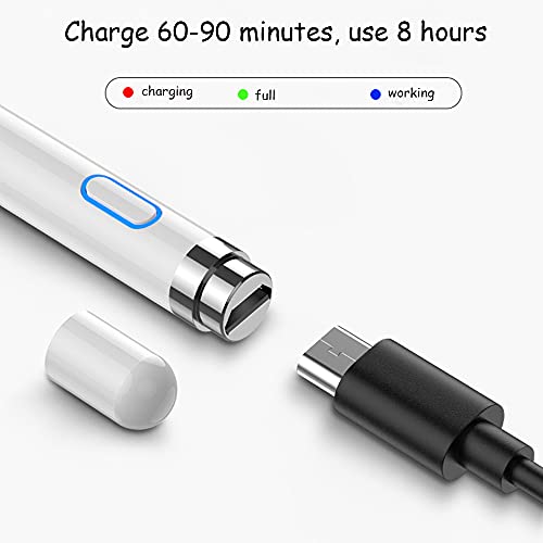 Active Digital Stylus Pen for Touchscreen, Stylus Pencil for Apple iPad mini/Pro/Air, Switch, Samsung, iPhone, Android and Most Phone & Tablet, 1.5mm Fine Point Rechargeable Pens - White - color: White