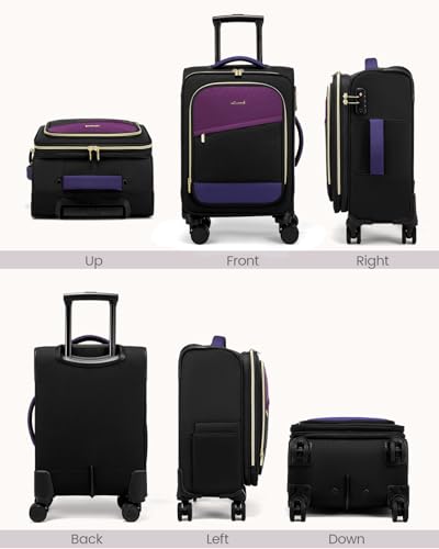 LOVEVOOK 4 Pcs Carry On Luggage 22x14x9 Airline Approved, 20 Inch Carry On Suitcases with Wheels, Softside Rolling Suitcase for Women Men, with TSA Lock Weekender Travel Luggage - color: Black-violet-indigo Purple, size: 20 Inch-4Pcs