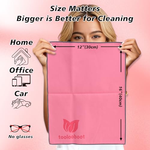 Pink Extra-Large Cleaning Cloths - 16"x12" Giant, Soft & Scratch-Free for TV, MacBook, iPad, Car Screens, Mirrors, Lenses, VR | Reusable Washable Pink & Gray 2-Pack