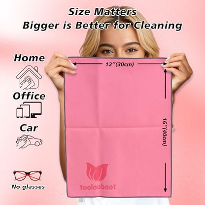 Pink Extra-Large Cleaning Cloths - 16"x12" Giant, Soft & Scratch-Free for TV, MacBook, iPad, Car Screens, Mirrors, Lenses, VR | Reusable Washable Pink & Gray 2-Pack