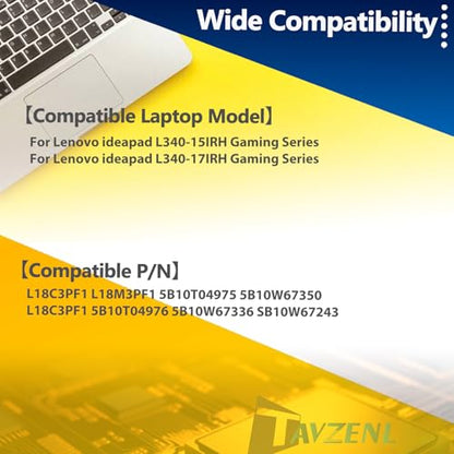 L18C3PF1 L18M3PF1 Laptop Battery Replacement for Lenovo Ideapad L340-15IRH L340-17IRH Gaming Series 5B10T04975 5B10W67350 5B10T04976 5B10W67336 SB10W67243