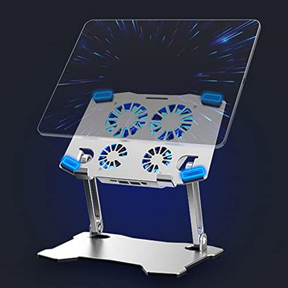 Foldable Laptop Tablet Stand with 4 Cooling Fans, Adjustable Aluminum Riser for Devices Up to 17.3 in, USB-Powered