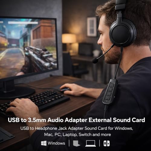 USB Audio Adapter Type C Sound Card External Sound Card with Volume Control Microphone Headphone Adapter Plug and Play No Drivers Needed USB to 3.5mm Jack Audio Adapter for PS4/PC/Windows
