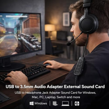 USB Audio Adapter Type C Sound Card External Sound Card with Volume Control Microphone Headphone Adapter Plug and Play No Drivers Needed USB to 3.5mm Jack Audio Adapter for PS4/PC/Windows