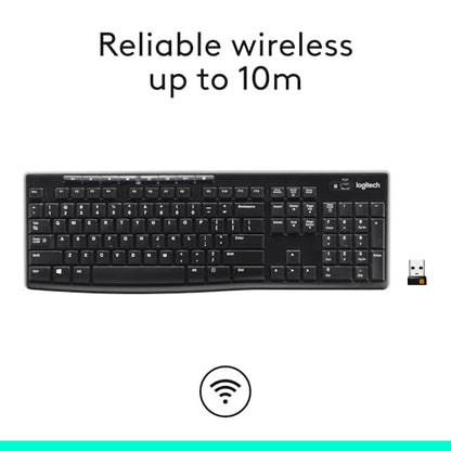 Logitech K270 Full Size Wireless Keyboard for Windows - Black | Full-size keyboard with number pad, 8 multimedia keys, includes USB-A receiver, 2-year battery, compatible with PC, laptop - color: Black, size: 1 Pack, style: Keyboard